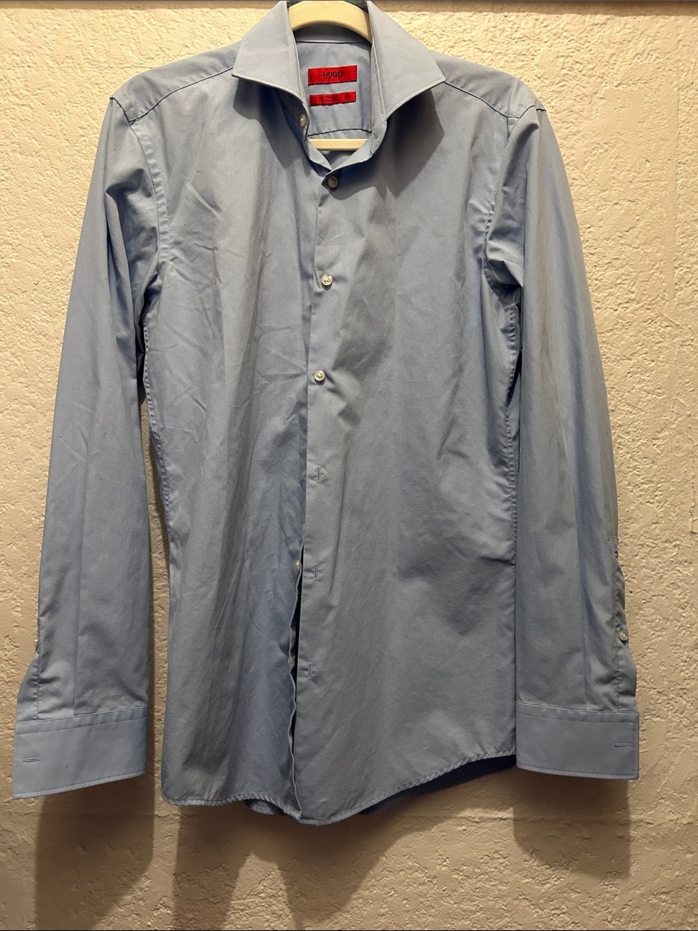Hugo Boss Pale Blue Men's Dress Shirt with Spread Collar